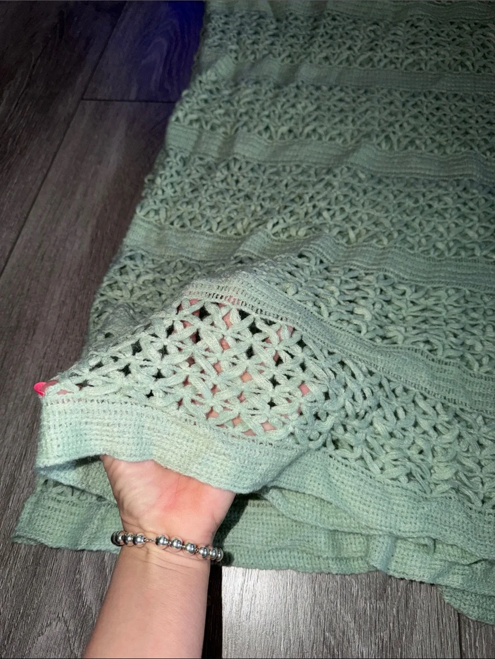 Light Mint Green Knit Throw Blanket with Fringe - Home Accents